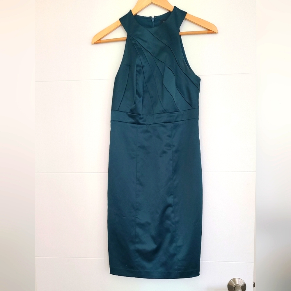 The Limited Satin Halter Cocktail Dress Peacock Blue